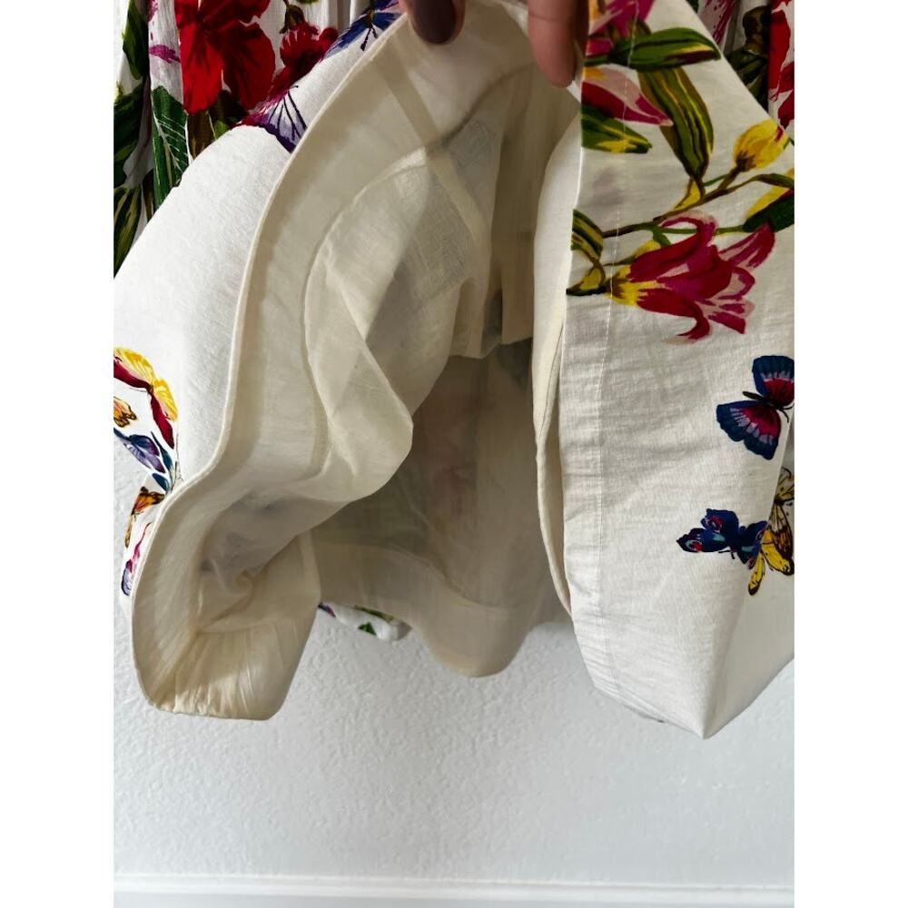 NEW! Derhy Floral Fit & Flare Dress M White Tropical Garden Cotton Sleeveless - Picture 5 of 9